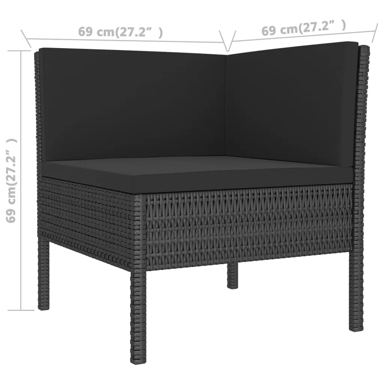 Schwarzes vidaXL Garten-Lounge-Set aus Rattan mit Auflagen, Eckelement. Gartenmöbel für Terrasse und Garten.