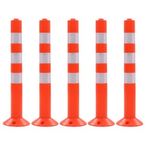 5er Set rote Verkehrspoller aus Kunststoff mit Reflektorstreifen, 75 cm hoch.