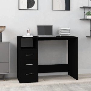 Schwarzer vidaXL Schreibtisch mit Schubladen aus Holzwerkstoff, 102x50x76 cm.