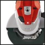 Einhell Winkelschleifer TE-AG 125/750 Kit, Detailansicht des Schleifkopfes mit Trennscheibe.