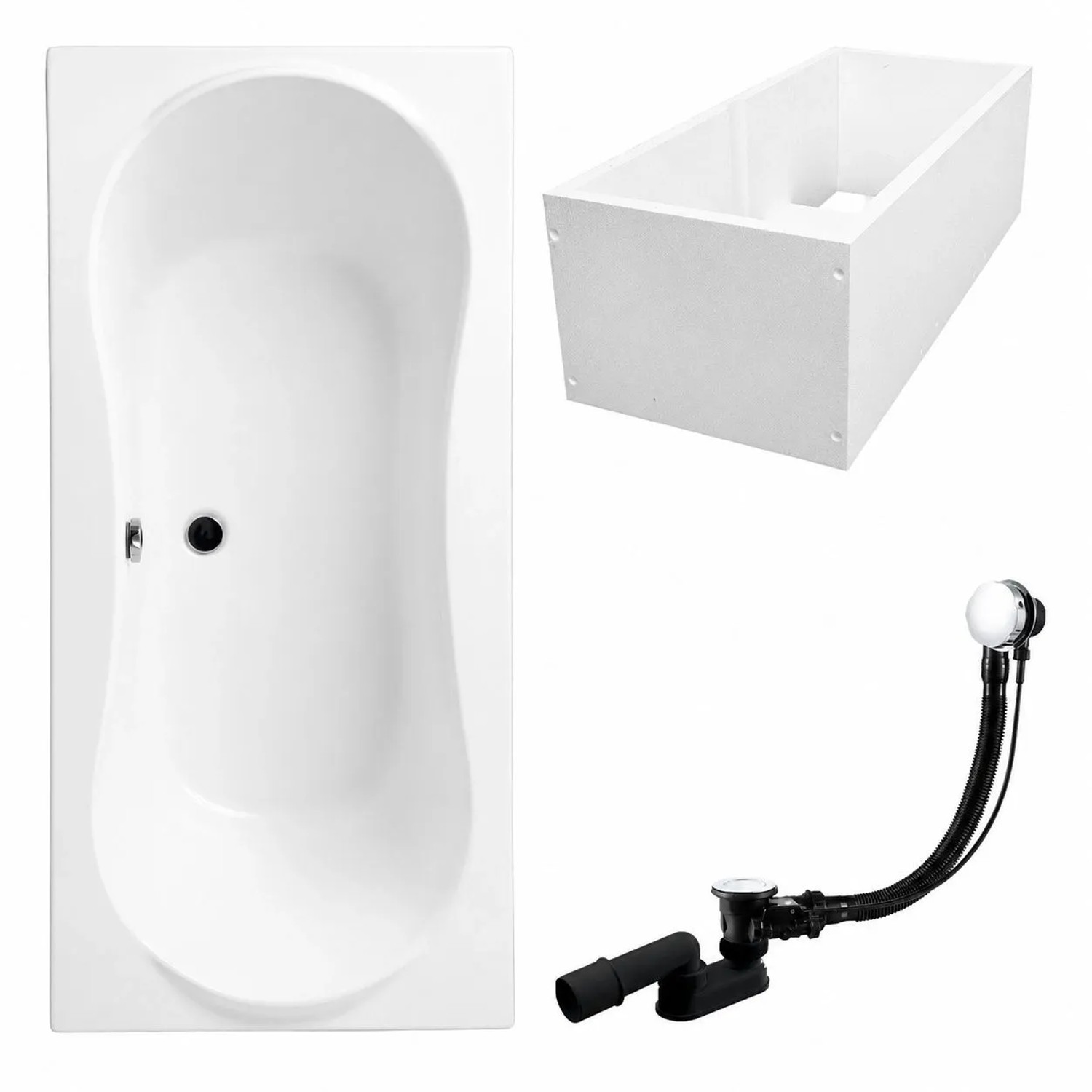 KOLMAN Badewanne Rechteck 180 x 80 Cm Mit Wannenträger Inkl. Ablauf Und Füße