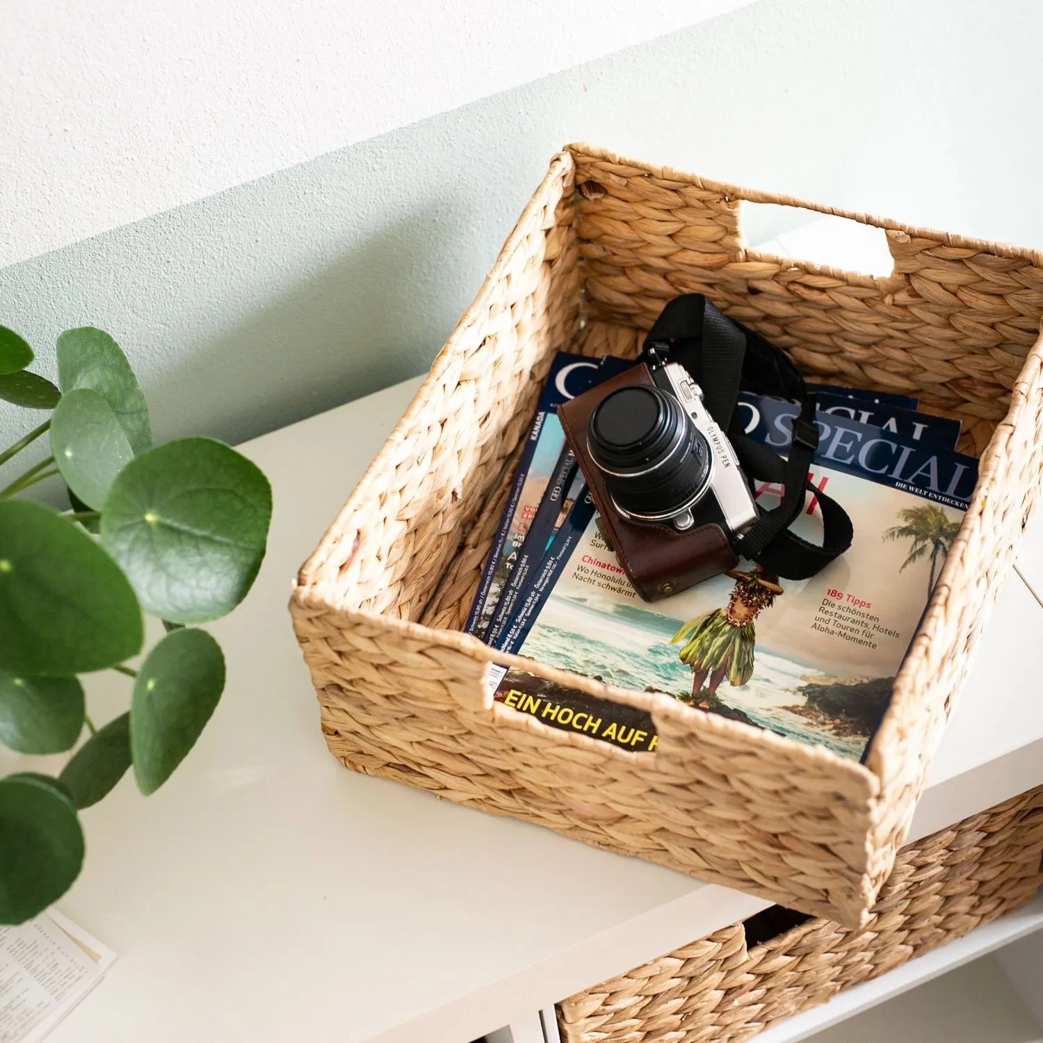 HMF 37243-S4 Aufbewahrungskorb Korb Geflochten Wasserhyazinthe Seegras Kallax Halbes Fach 30x34x15cm_5