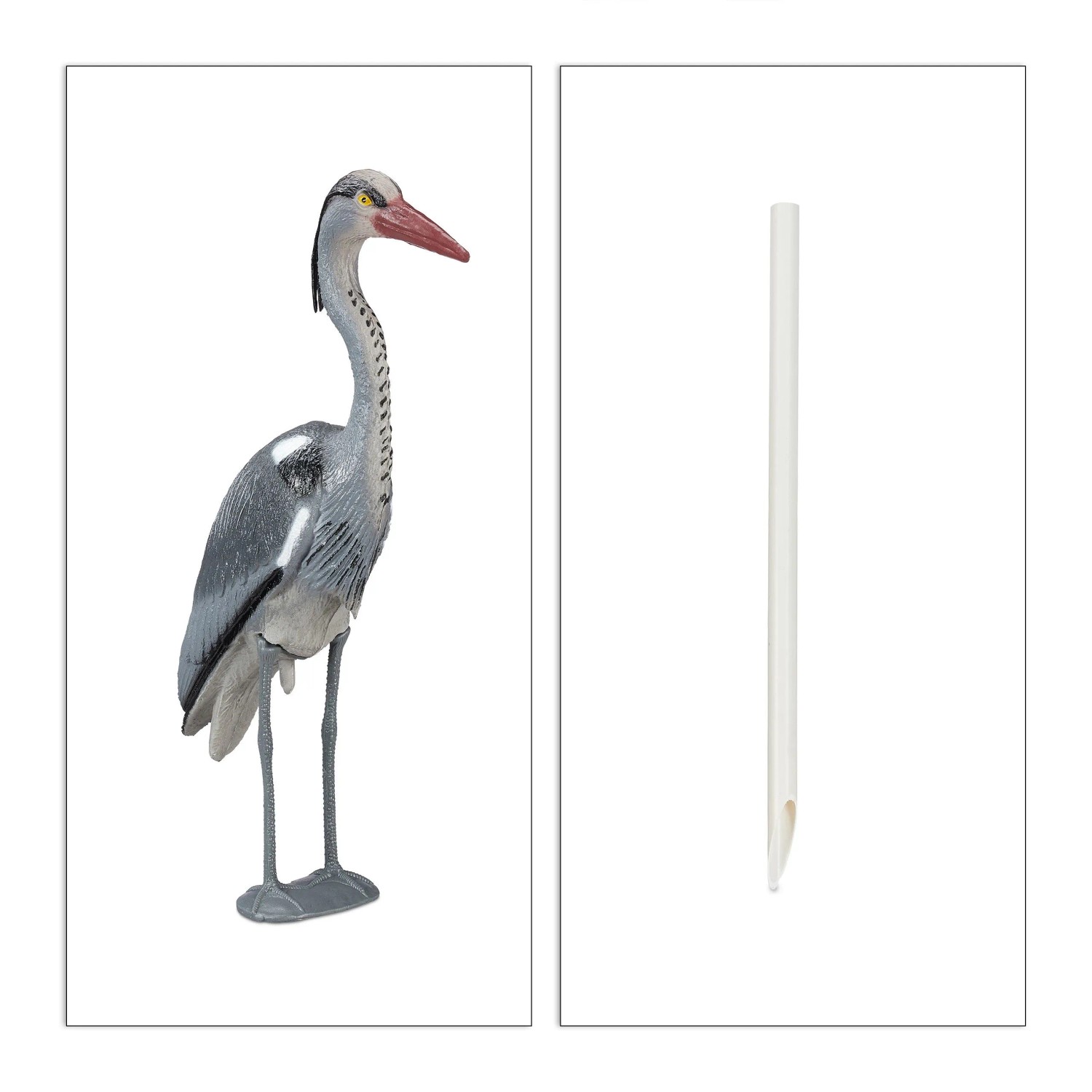 Relaxdays Gartenfigur Reiher Kunststoff Grau Wetterfest 73,5 cm x 12,5 cm x 44,5 cm 0,5 kg