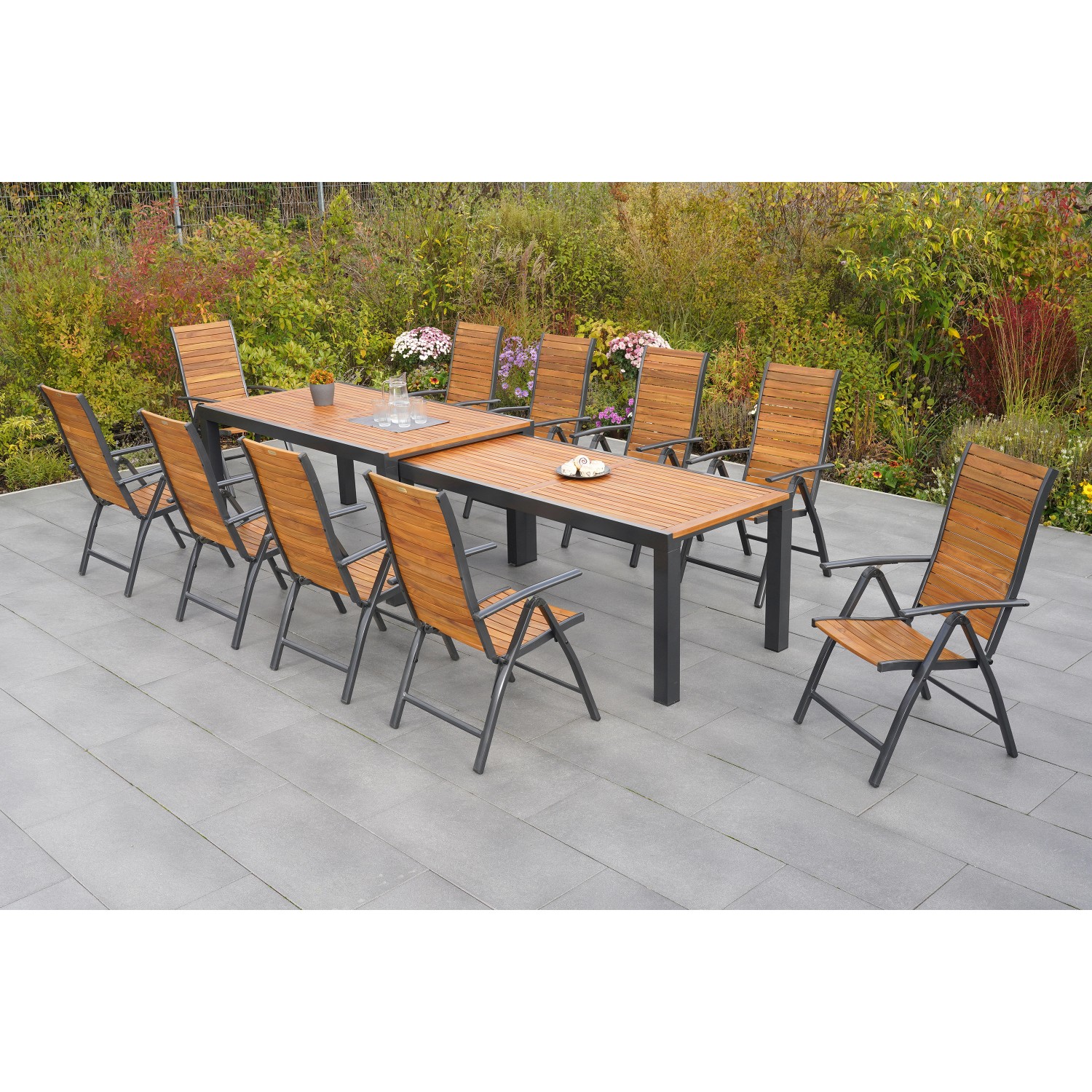Merxx Santorin Set 11-tlg. Flex-Gartentisch Ausziehbar 180/300 x 1000 cm günstig online kaufen