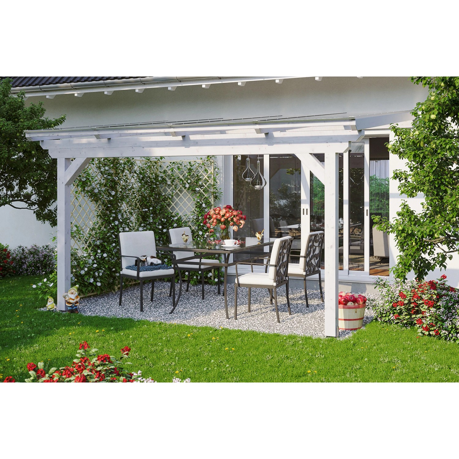 Skan Holz Terrassenüberdachung Ancona 434 x 250 cm Leimholz Weiß