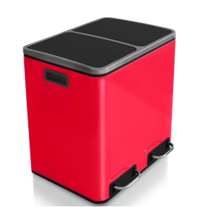 Roter Karat Mülleimer Felix mit 2 Fächern (je 15L) und Trennsystem.