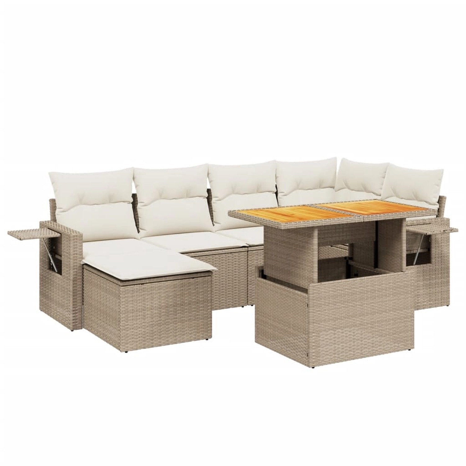 vidaXL 7-Tlg Garten-Sofagarnitur mit Kissen Beige Poly Rattan 3271856 günstig online kaufen