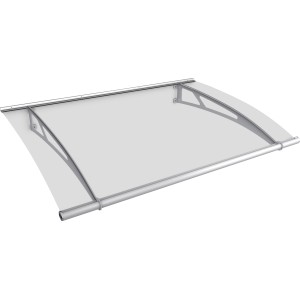 Modernes Pultvordach XL mit Edelstahlhalterung und klarer Acrylglasabdeckung für den Hauseingang.