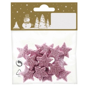 Streudeko Sterne, rosa, 2 cm, 16 Stück. Kunststoffsterne für weihnachtliche Dekoration.