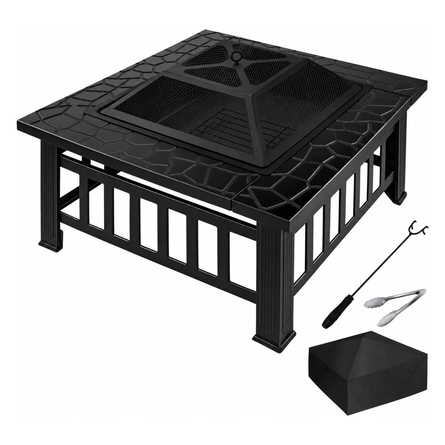 KESSER Feuerstelle mit Grillrost 3 In 1 Vierkant 82 x 82 x 50 cm Schwarz