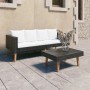 Schwarzes 2-tlg. vidaXL Garten-Lounge-Set aus Rattan mit cremeweißen Kissen und Tisch.