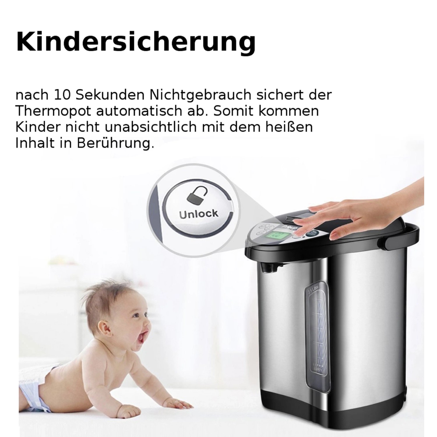 Steinborg Thermopot SB-2015 mit Kindersicherung und Edelstahlgehäuse.