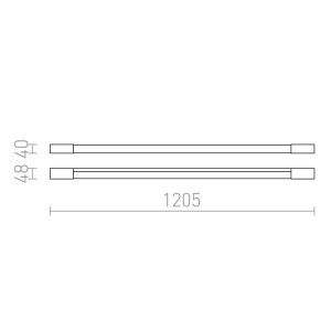 Maßzeichnung der Rendl Wandleuchte. Zeigt Abmessungen: Länge 1205 mm, Querschnitt 40x87 mm.