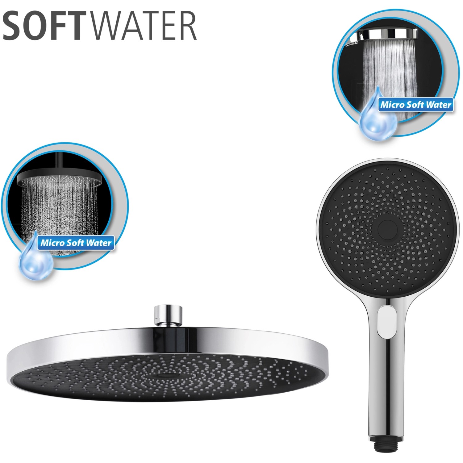Wenko Duschsystem Softwater Chrom mit Kopf- und Handbrause für ein entspannendes Duscherlebnis.