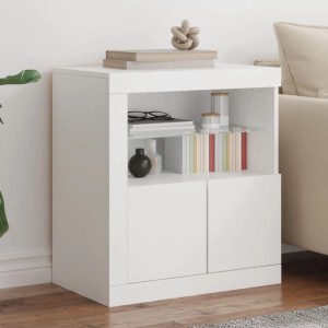 Weißes vidaXL Sideboard aus Holzwerkstoff mit LED-Beleuchtung, offenem Fach, Glasablage und Türen. Modern.