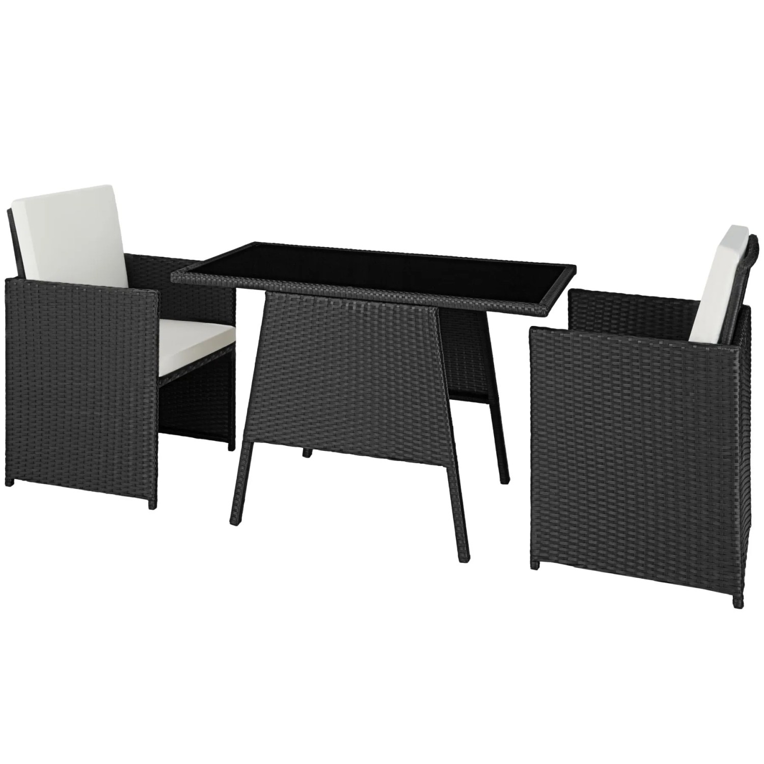 Tectake Rattan Sitzgruppe Lausanne Für 2 Personen Widerstandsfähig  52 50 x 56 x 88 cm Schwarz