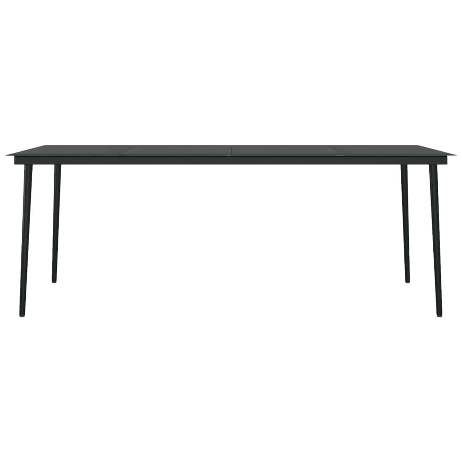 Schwarzer vidaXL Gartentisch mit Glasplatte, Teil der 9-tlg. Garten-Essgruppe.