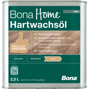 Bona Home Hartwachsöl matt, 2,5 l Dose. Holzöl für widerstandsfähige, schmutzabweisende Oberflächen.