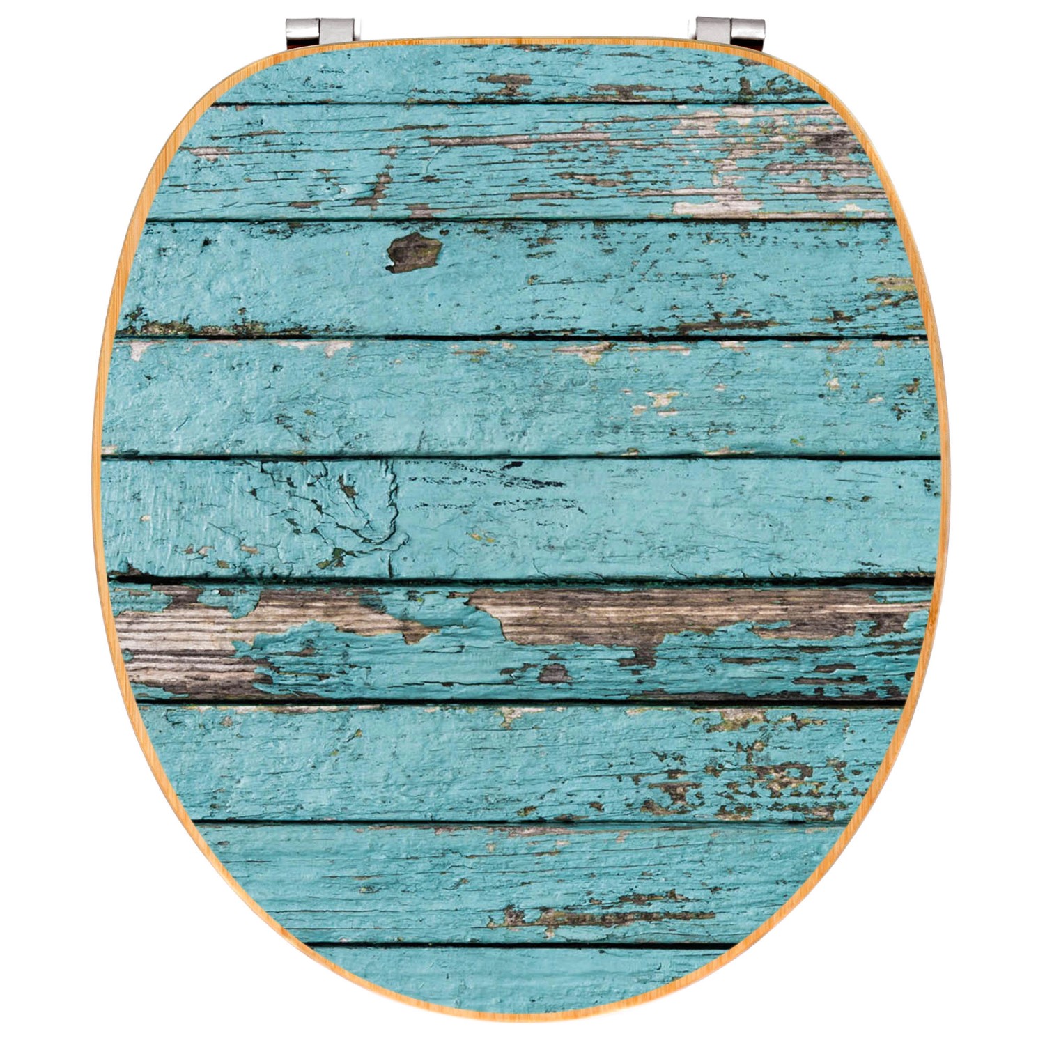 Banjado WC-Sitz Bambus mit Motiv Blaue Holzlatten. Toilettendeckel aus Holz mit Universal Scharnieren.