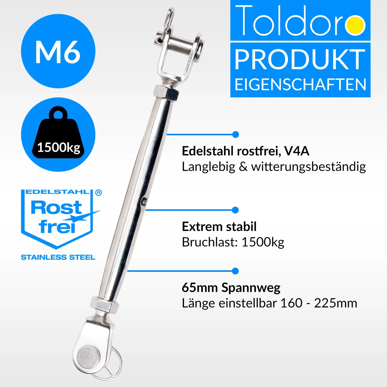 Toldoro M6 Wantenspanner 2er-Set aus Edelstahl V4A für Seile & Sonnensegel.