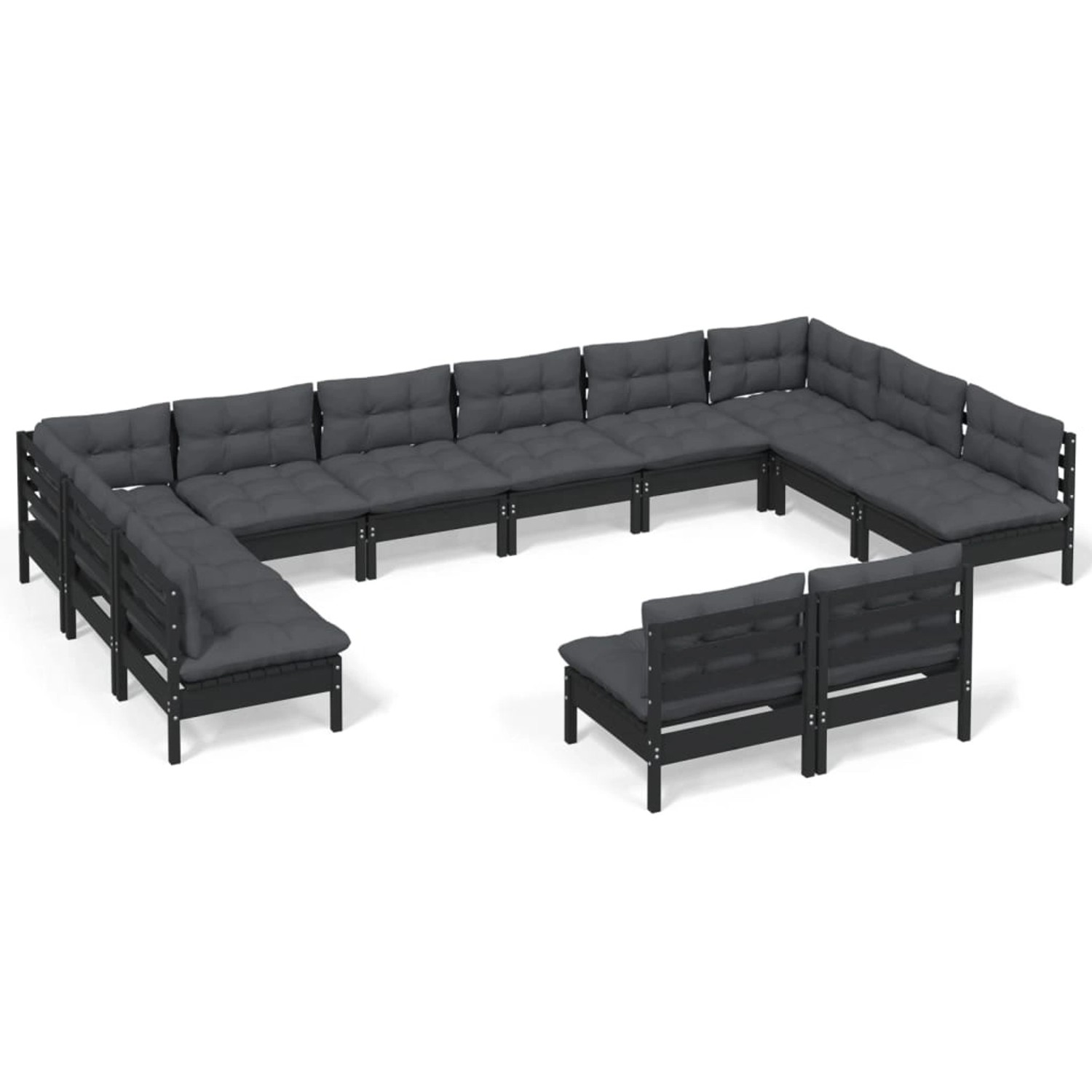 vidaXL 12-tlg Garten-Lounge-Set mit Kissen Schwarz Kiefer Massivholz Modell günstig online kaufen