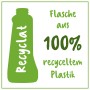 Grüne Flasche Poliboy Öl mit Hinweis auf Fertigung aus recyceltem Material.