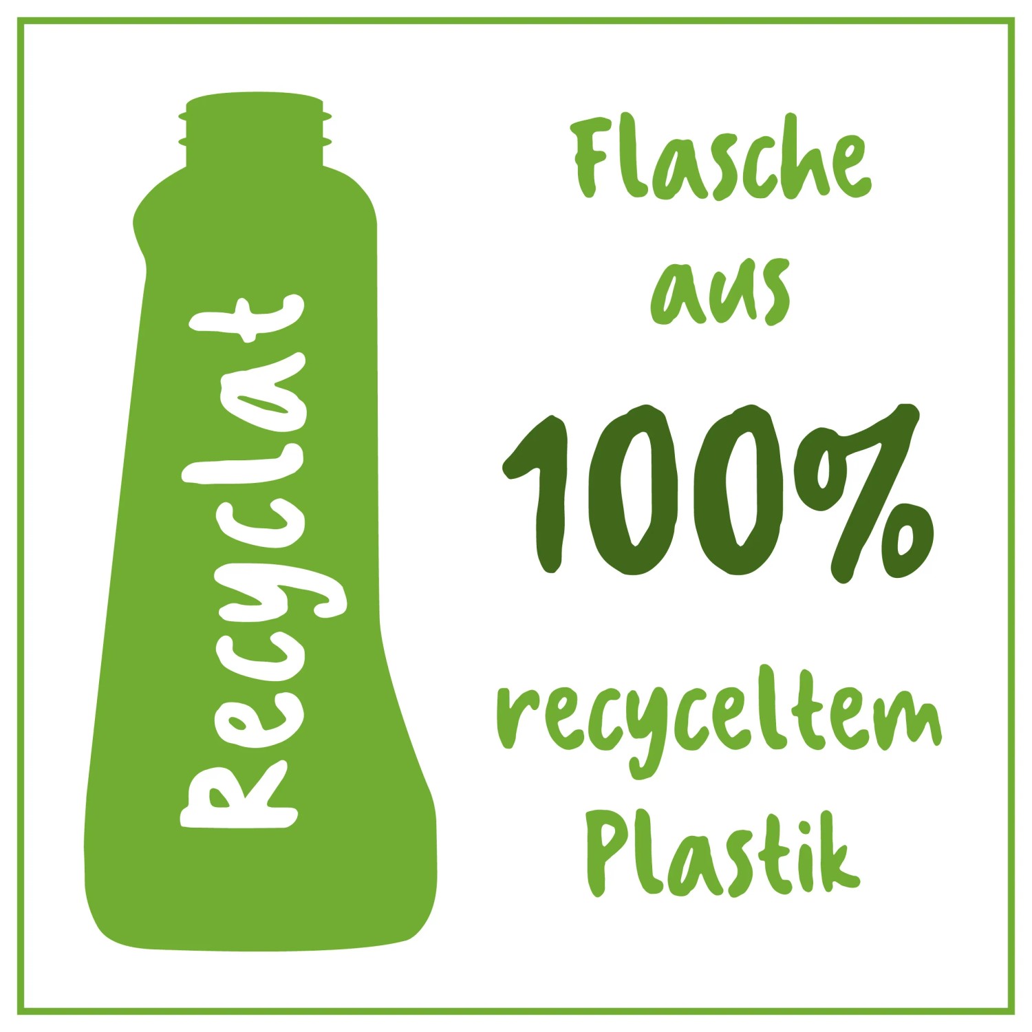 Grüne Flasche Poliboy Öl mit Hinweis auf Fertigung aus recyceltem Material.