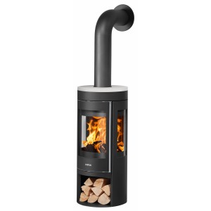 Justus Kaminofen Mino Trios 2.0, Stahl schwarz, Abdeckplatte grau, 5 kW, Energieeffizienzklasse A+