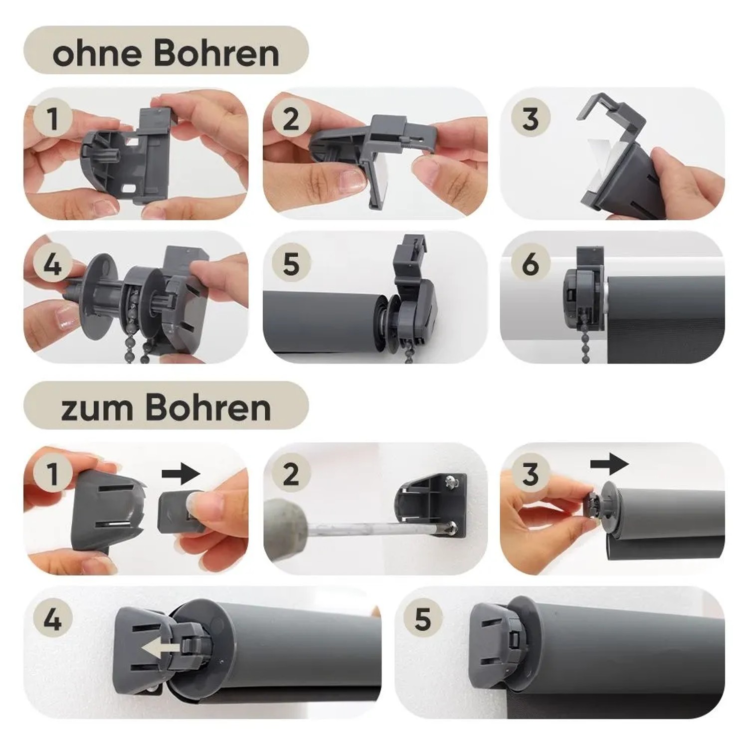 Sekey Seitenzugrollo Verdunkelung ohne Bohren Blickdicht Grau 100x130cm_8