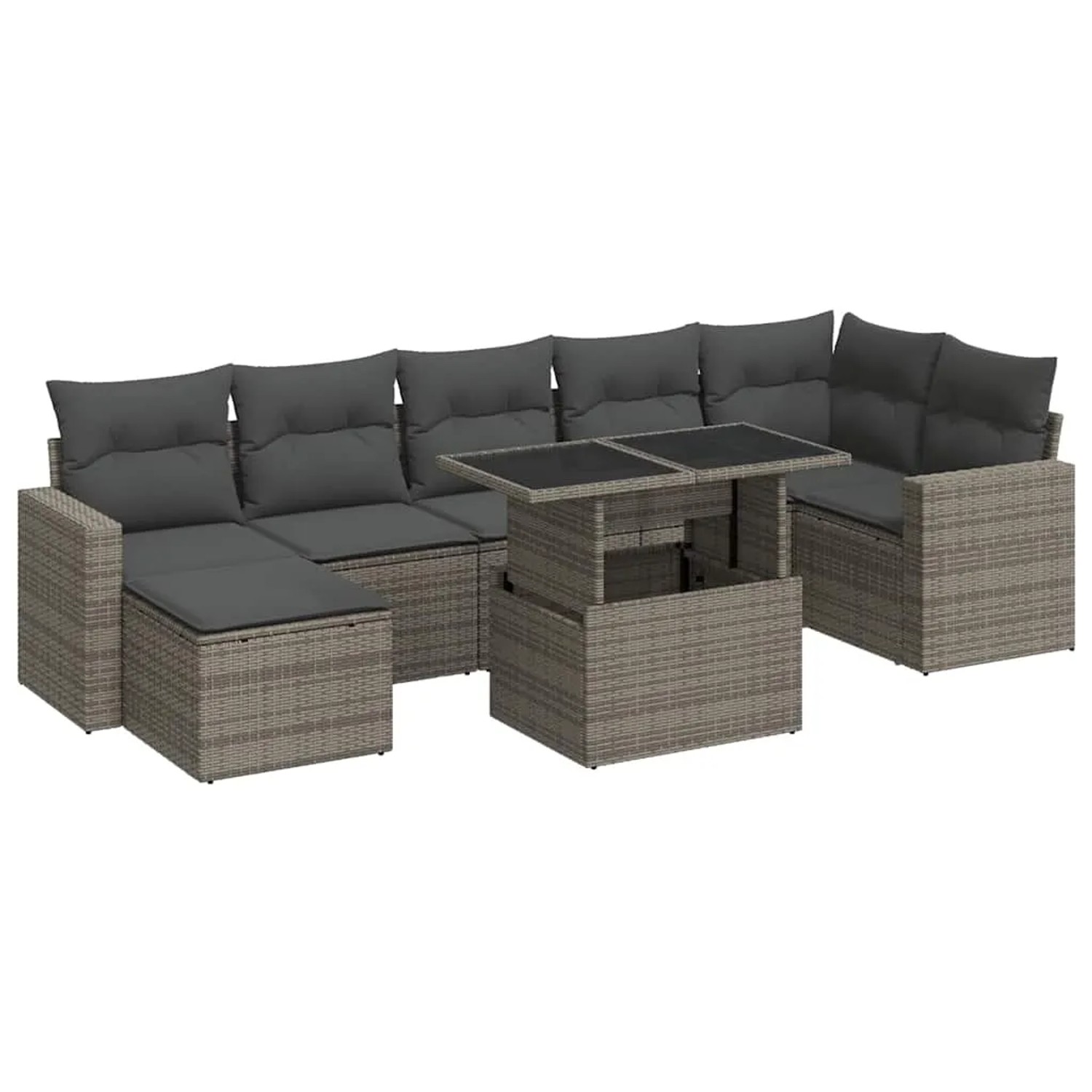 vidaXL 8-Tlg Garten-Sofagarnitur mit Kissen Grau Poly Rattan 3326361