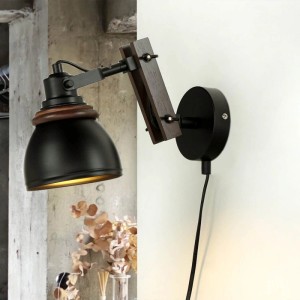 EASYLIGHT Wandlampe Mit Kabel Stecker Schalter E14 Schwarz Natur Retro