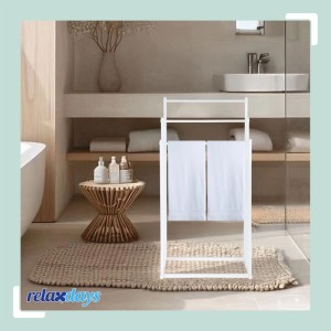 Relaxdays Handtuchständer Eisen Weiß mit 3 Stangen Freistehend 86 cm x 44 cm x 21 cm 1,7 kg