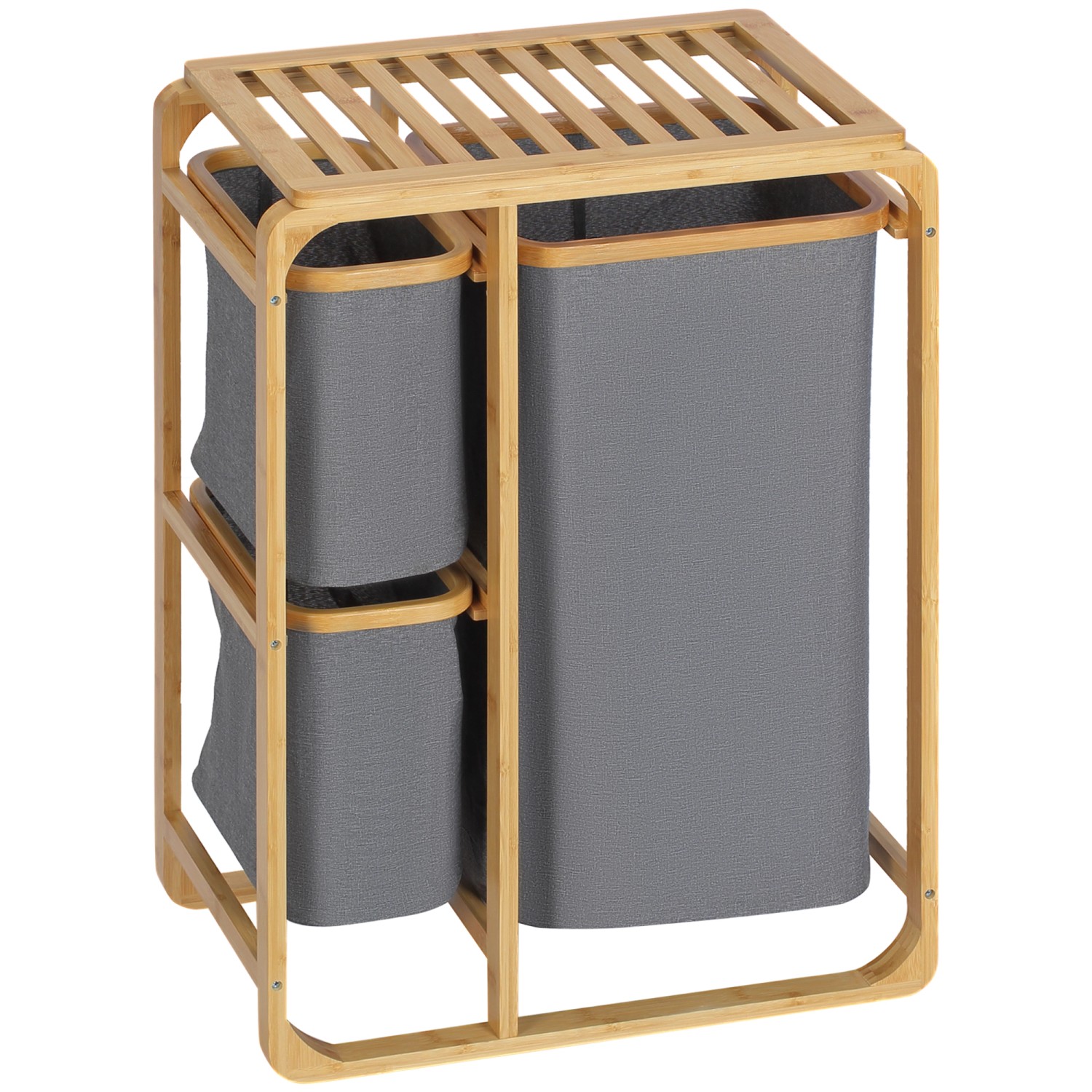 HOMCOM Wäschekorb mit 3 Abnehmbaren Wäschesäcke Bambus Grau Natur 50 x 32 x günstig online kaufen