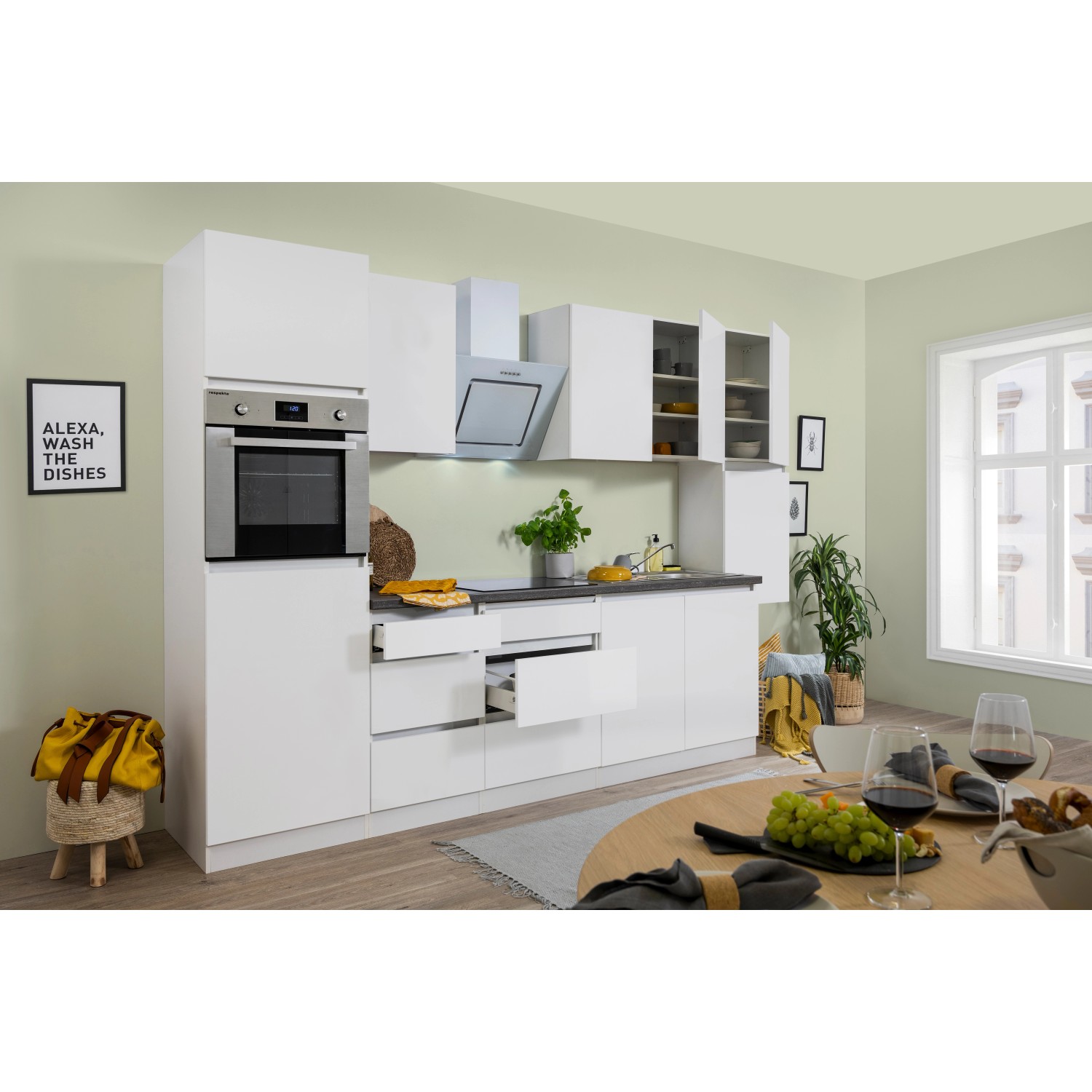 Respekta Küchenzeile/Küchenblock GLRP320HWWM Grifflos 320 cm Weiß matt