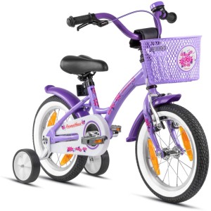 PROMETHEUS BIKES Kinderfahrrad 14 Zoll ab 4 Jahre mit Stützrädern und Rücktrittbremse Violett