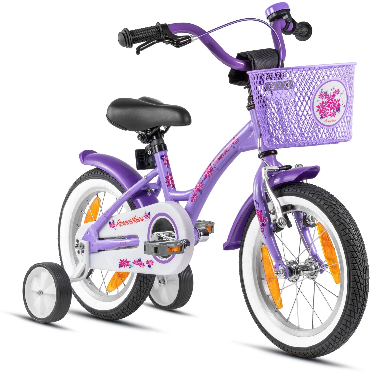 PROMETHEUS BIKES Kinderfahrrad 14 Zoll ab 4 Jahre mit Stützrädern und Rücktrittbremse Violett