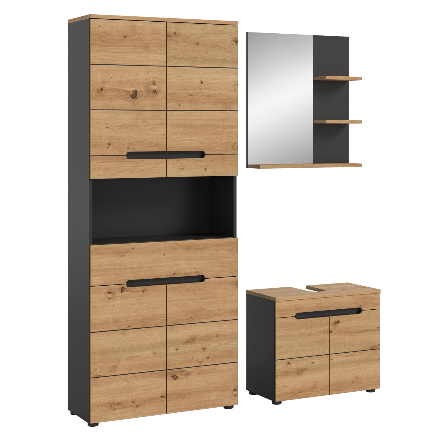 Badkombination Canu m. Hochschrank Artisan/Grau 154 cm 3-tlg. günstig online kaufen