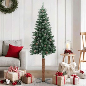 vidaXL Weihnachtsbaum Schlank mit Echtholz und Schnee Grün 150 cm 320960