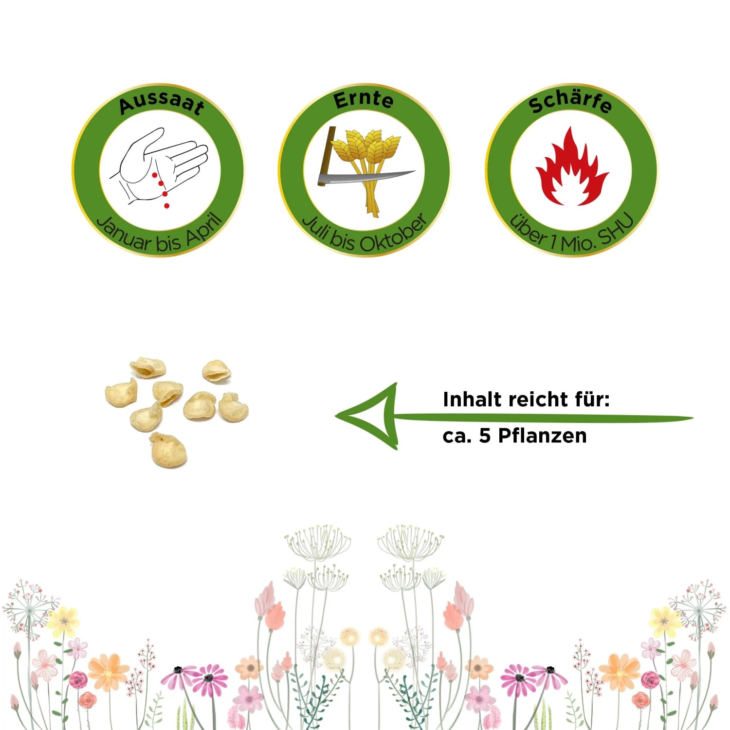 Chili Bhut Jolokia Red Samen: Aussaat Jan-Apr, Ernte Jul-Okt, über 1 Mio. SHU Schärfe. Inhalt für ca. 5 Pflanzen.