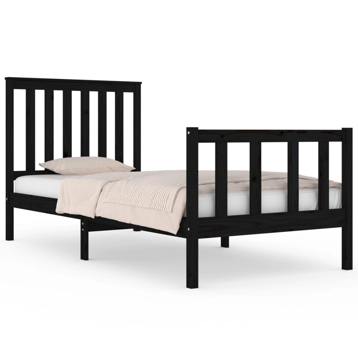 vidaXL Massivholzbett Schwarz Kiefer 75x190 cm 2FT6 Small Single1155959