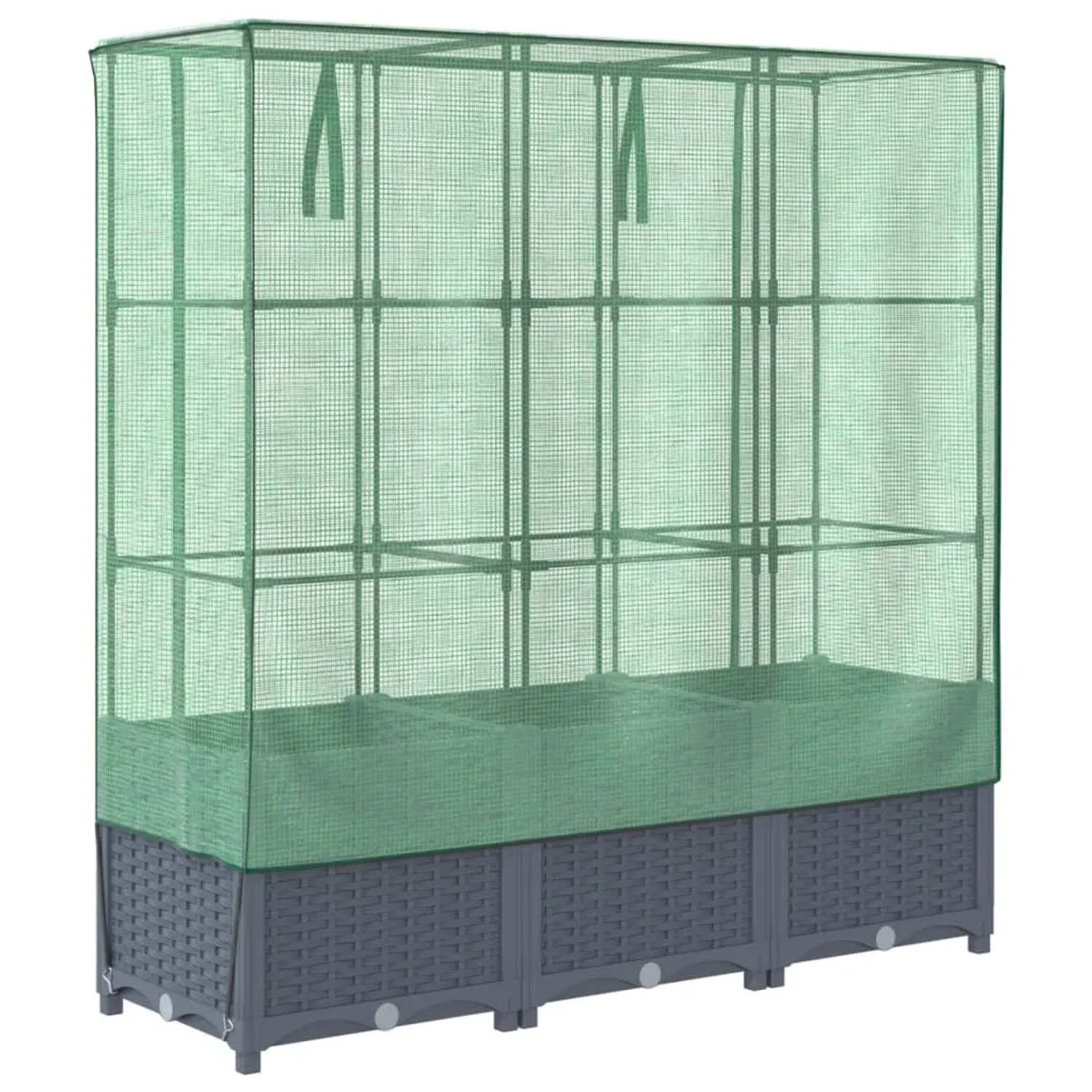 vidaXL Hochbeet mit Gewächshaus-Aufsatz, Rattan-Optik, 120x40x138 cm, dunkelgrau und grün.