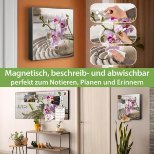 Banjado Schlüsselkasten Metall 30x30cm, Zen Relax Orchideen Motiv. Magnetisch, beschreib- & abwischbar für Notizen.