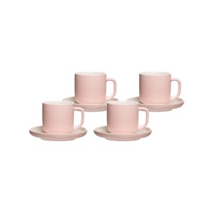 Ritzenhoff & Breker Jasper Espresso-Set, 4 rosa Tassen mit Untertassen aus Steinzeug.