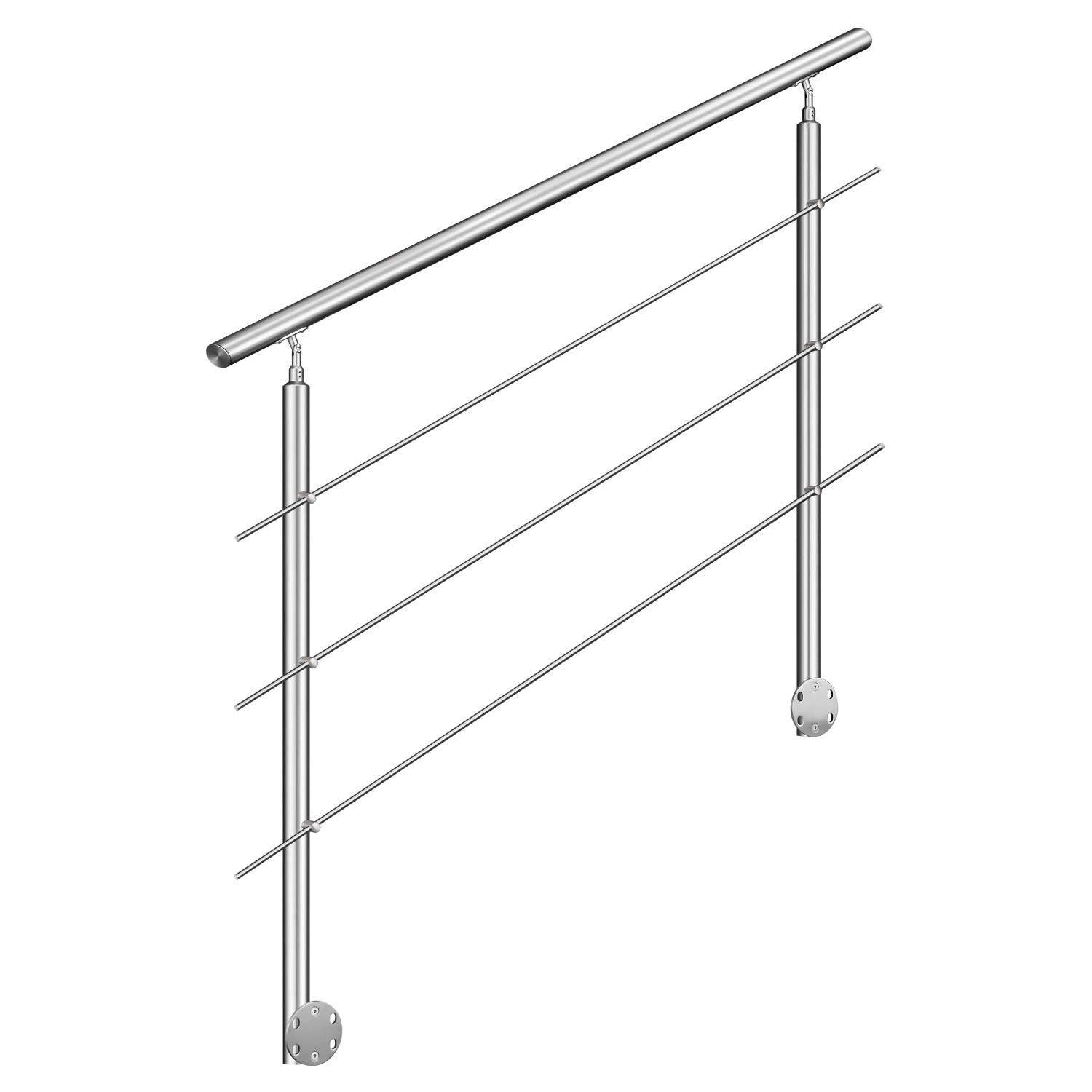 AICA 304 Edelstahl Treppengeländer Set Seitenmontage 180 cm Länge 3 Querstreben