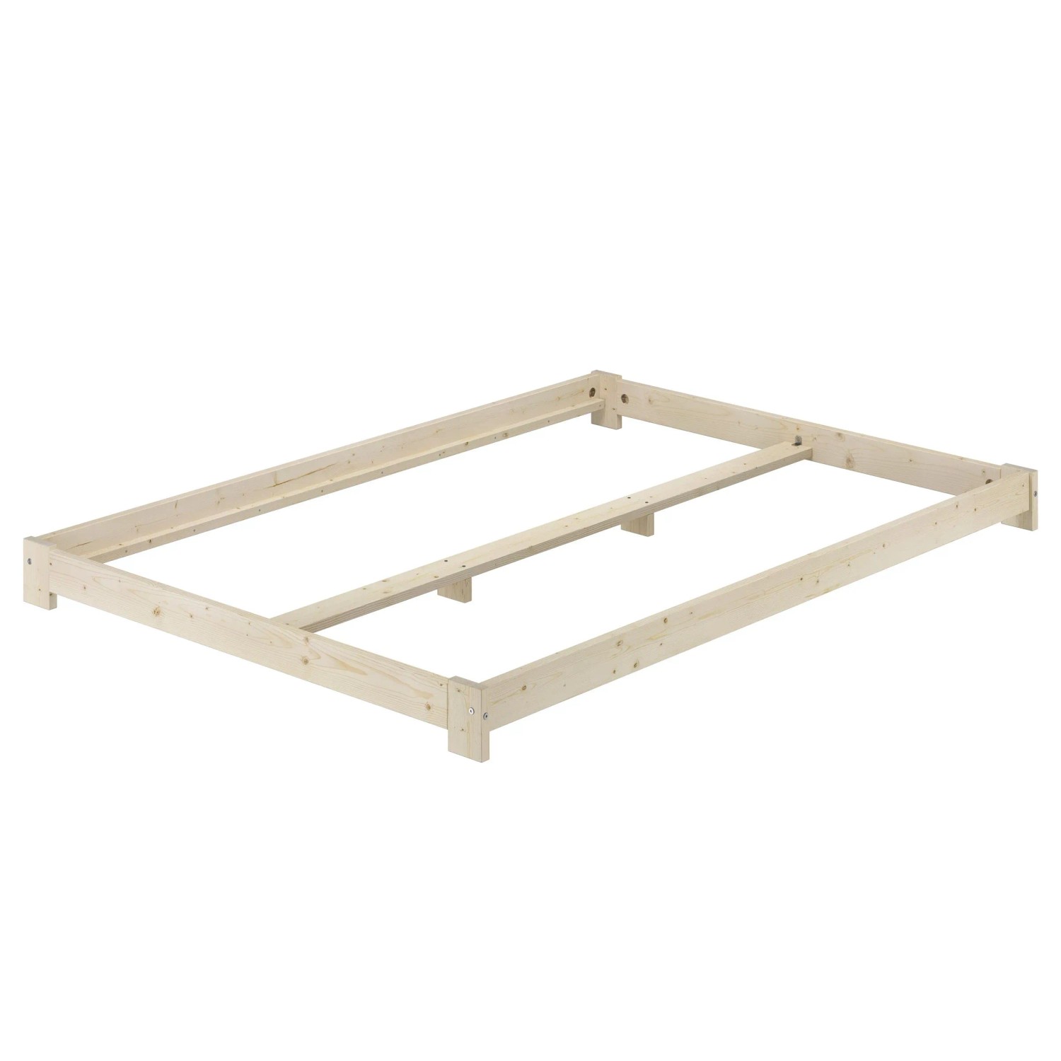 Bodennah Fichte/Tanne Doppelbett 140x200 cm, unbehandeltes Holz Bettgestell mit Rollrost.