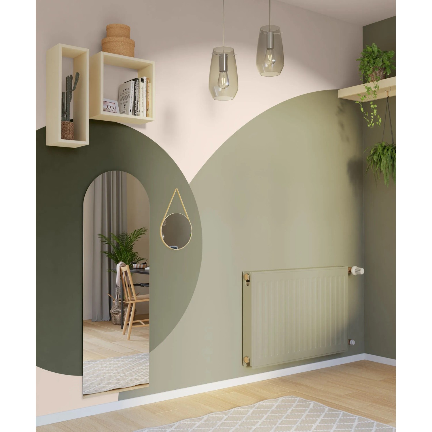 Wohnraum mit olivgrüner Wandfarbe Astrid von CREATE! by OBI. Matte Oberfläche, modernes Design.