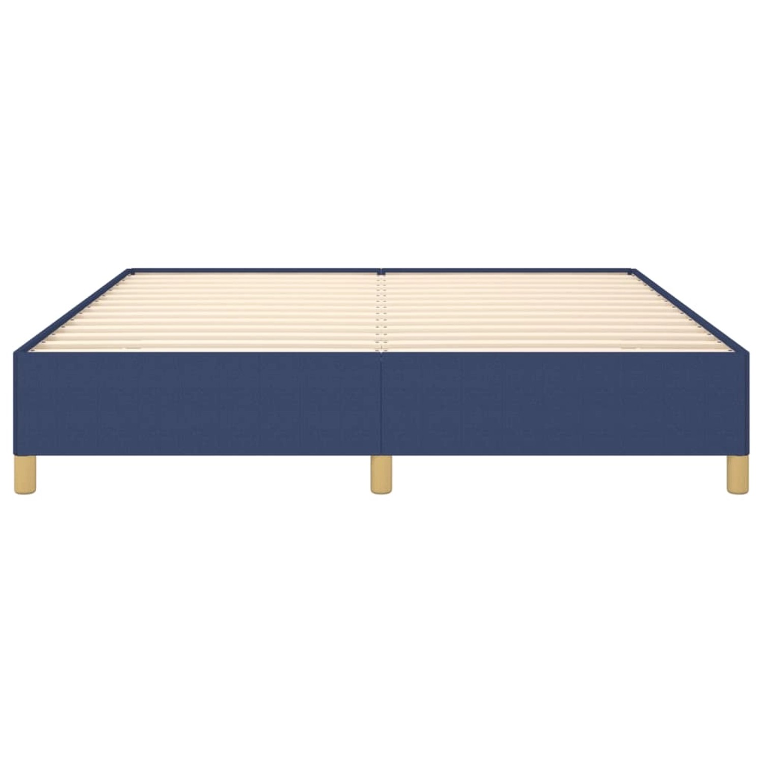 Blaues vidaXL Boxspringbett (180x200 cm) mit Holzlattenrost und Füßen.