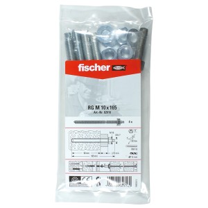 Fischer Ankerstange RG M 10 x 165 B (4 Stk.) im Set mit Muttern und Scheiben, für Dübel-Befestigungen.