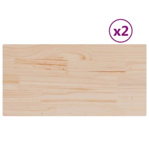 Zwei rechteckige Tischplatten aus unbehandeltem Kiefernholz, 80x40 cm, mit natürlicher Maserung für Möbelbau.