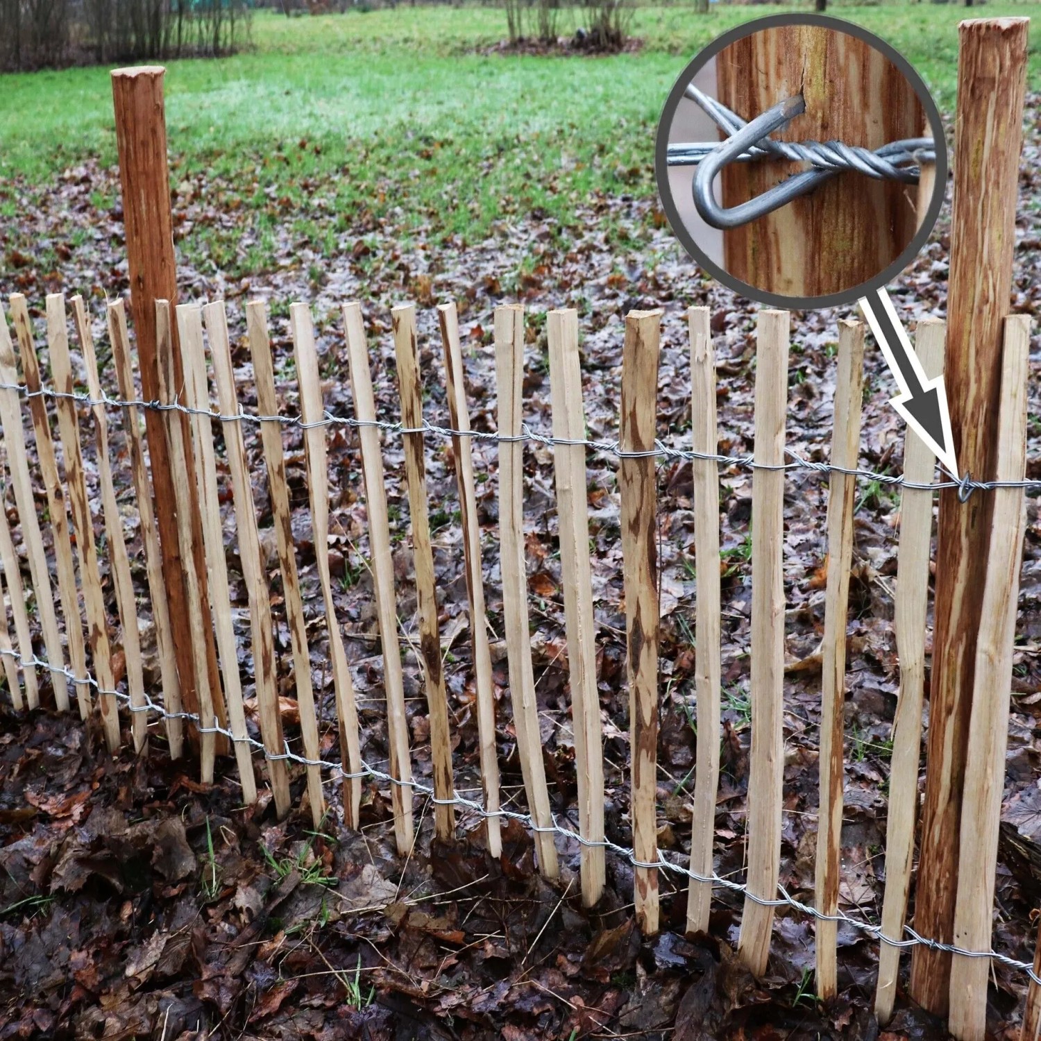 Aquagart Holzpfosten 1,5m für Staketenzaun aus Haselnuss, naturbelassen.